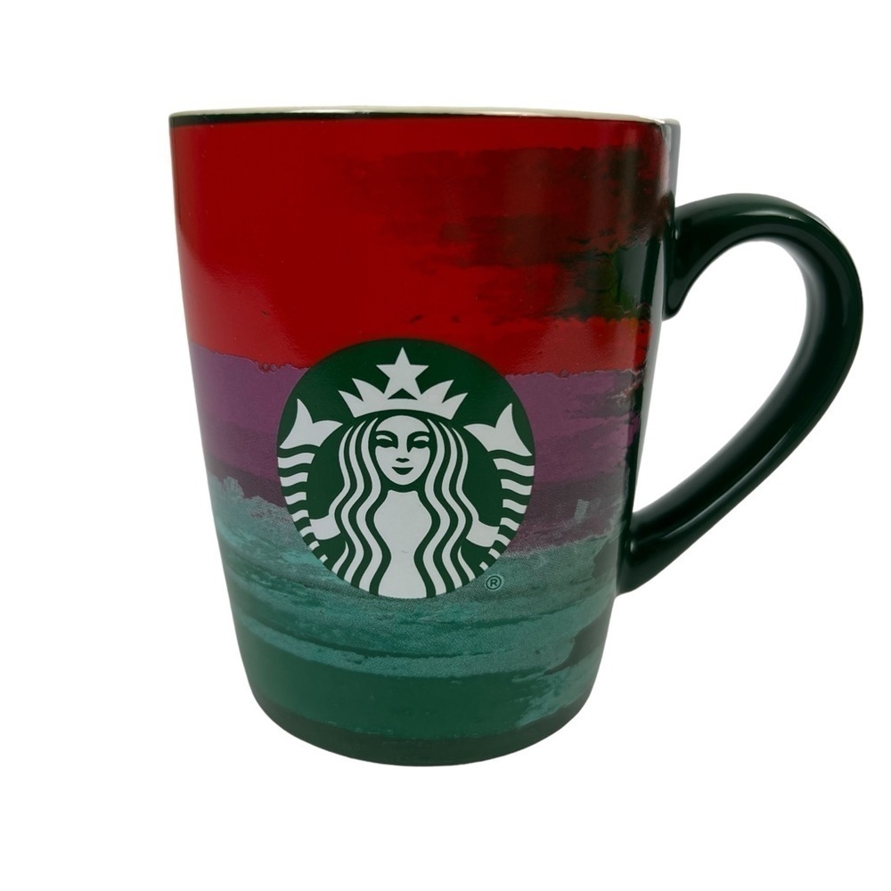 Starbucks Coffee/Tea Cup Red Green Purple Brushstroke 2021 Mermaid 10 oz.